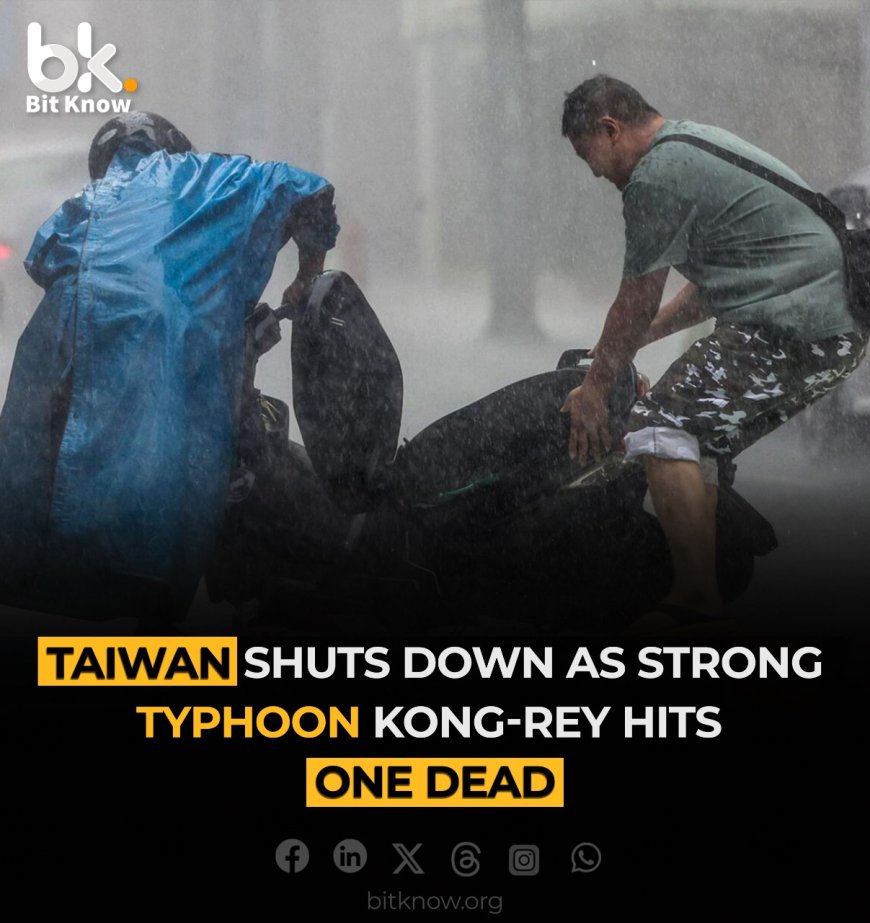 Taiwan shuts down as strong Typhoon Kong-rey hits, one dead