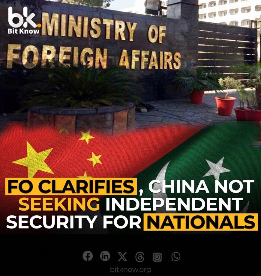 FO Clarifies, China Not Seeking Independent Security for Nationals